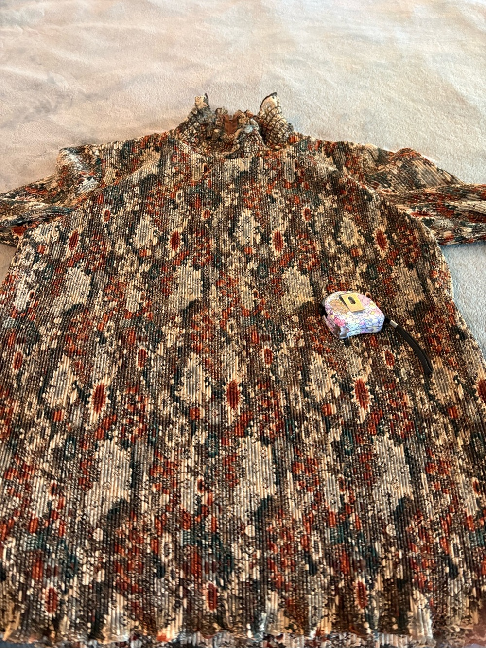 Prairie Floral Pleated Sheer Blouse Ruffle Neck Boho Cottagecore Vintage ILGWU - Picture 3 of 12